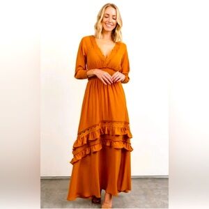 Baltic Born Rust Maxi Dress with Ruffle Detail